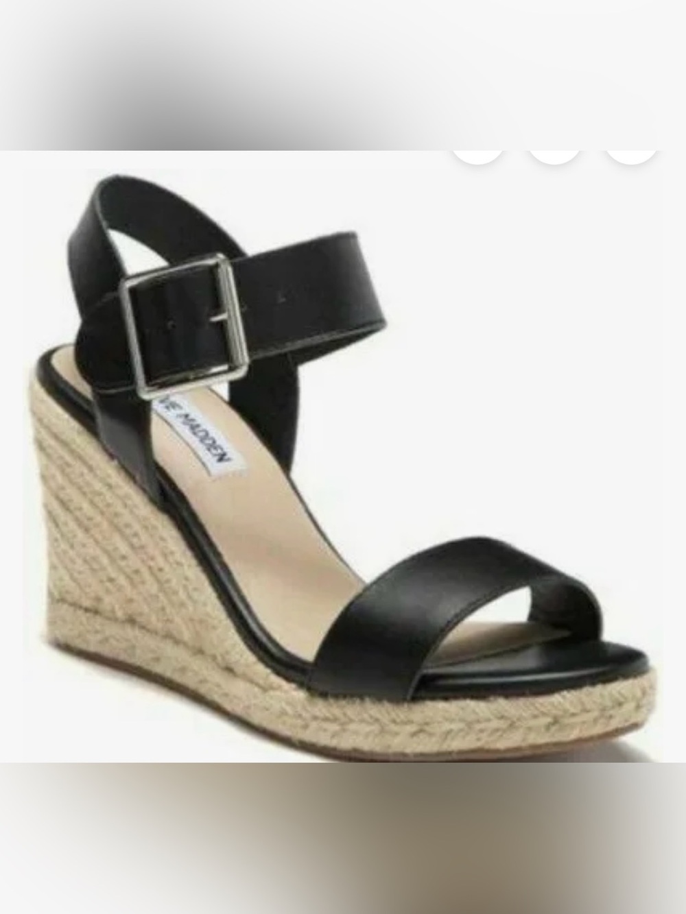 Steve Madden Black Leather Wedge Sandals with Buckle